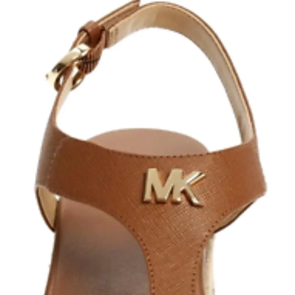 MICHAEL KORS LANEY LOGO ESPADRILLE WEDGE SANDALS LUGGAGE SIZE 8 MSRP $165.00
